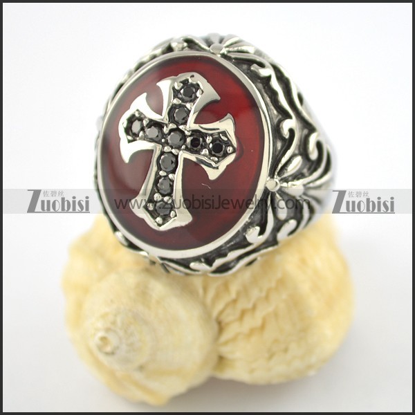 heavy black stone cross ring craft red epoxy r001559