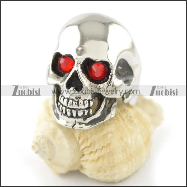red stone eye skull ring r001552