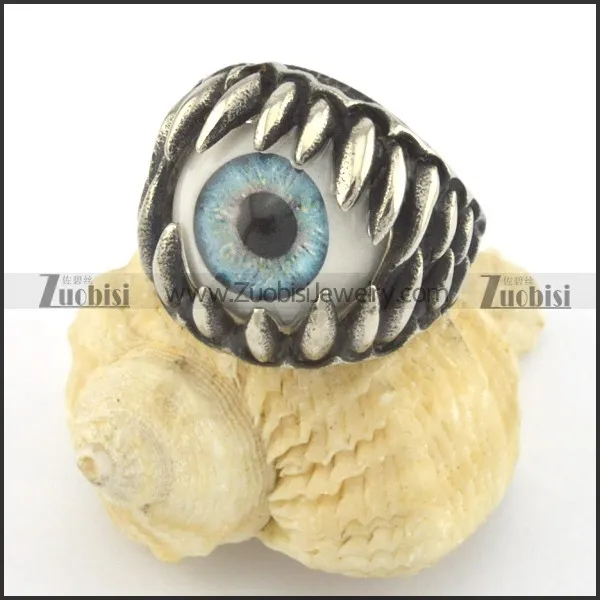 pale blue evil eye jewelry in stainless steel ring r001425