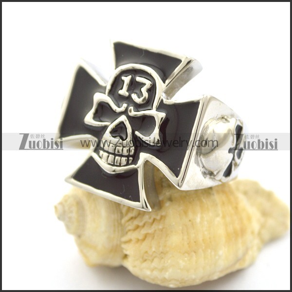 black epoxy 13 skull ring for bikers r001797