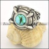 light green evil eye ring with 4 claws in stainless steel r001428