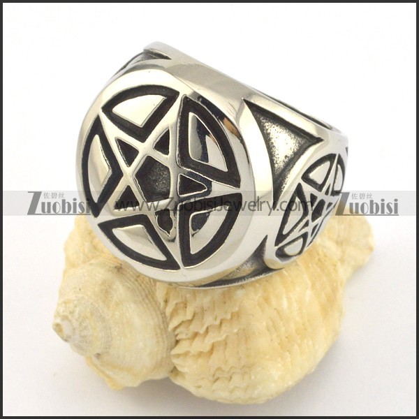 silver pentagram ring in stainless steel r001430