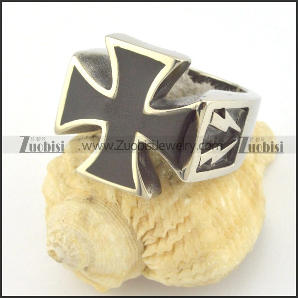 flashing lightning cross ring with black enamel r001406