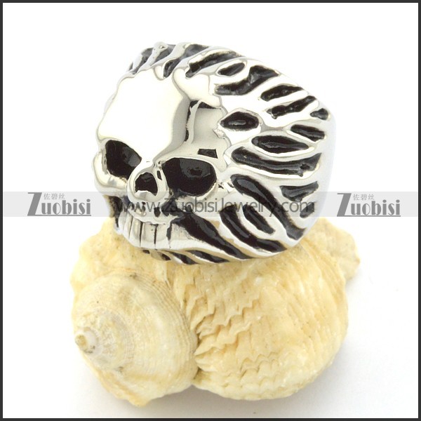 unkempt skull ring in stainless steel r001311