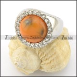 stainless steel ring with yellowish-brown stone r001484