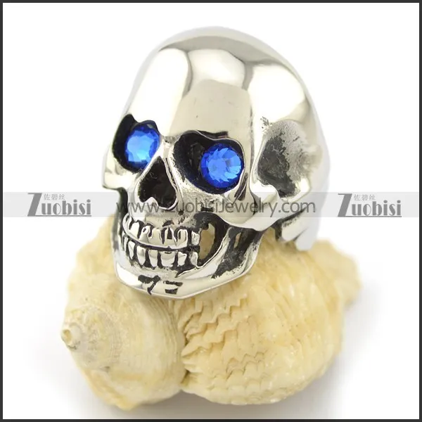 clear blue stone eye skull ring r001550