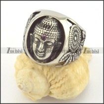 Buddha ring with 1 rhinestone in stainless steel r001419