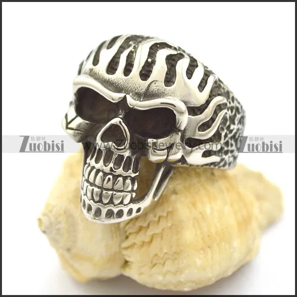stainless steel fire skull ring r001774