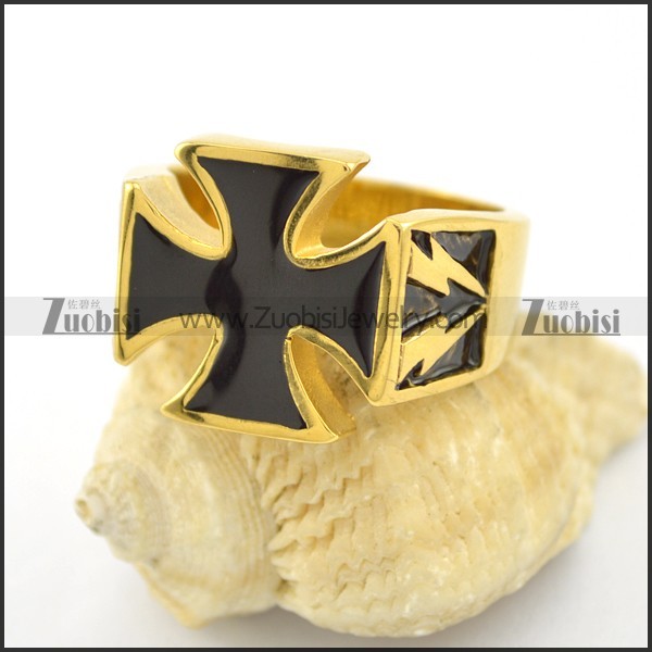 yellow gold finished flashing light cross ring r001576