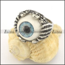 steel evil eye ring with six skull heads r001429