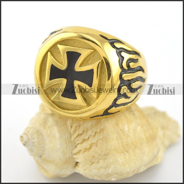 gold-plating fire cross biker ring r001579