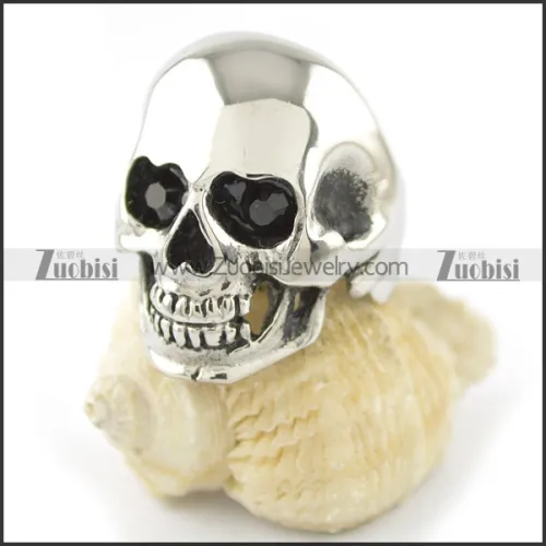 black stone eye skull ring r001551
