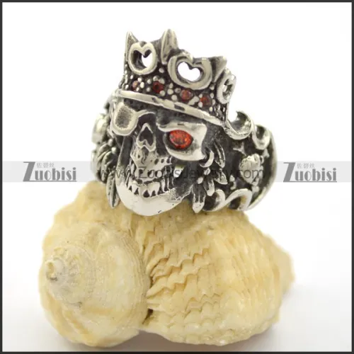 skull king ring with red rhinestone r001680