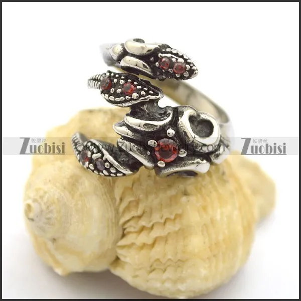 Scorpion King Ring with clear red crystals r002235