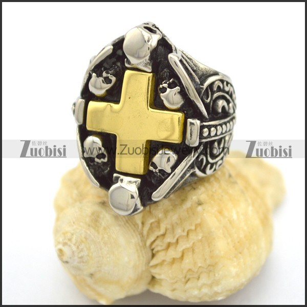 gold-plating cross skull ring r002262