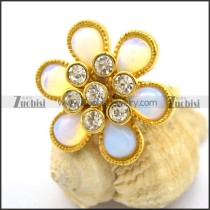 Gold Plating Flower Opal Rings with Clear CZ Core r002378