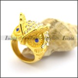 Yellow Gold Owl Ring with Rhinestones r002375