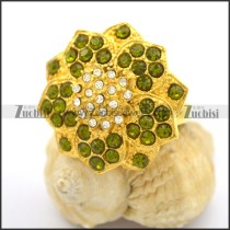 Yellow Gold Stainless Steel Dark Green Stone Rings r002368