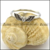 stainless steel angel wing ring with clear crystal r002222
