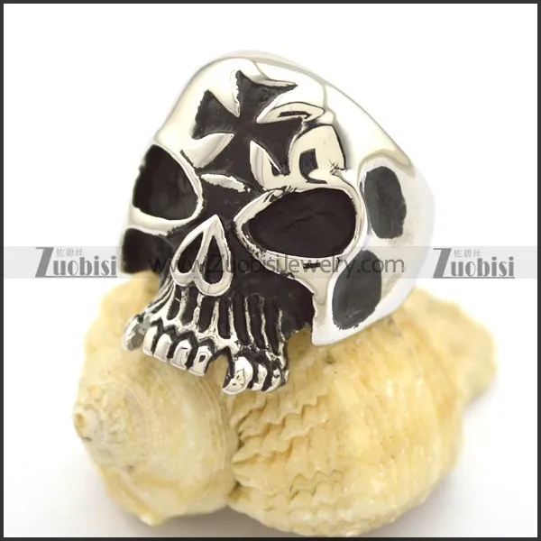 iron cross skull ring for bikers r002256