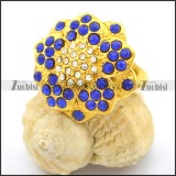 Gold Plated Blue Stone Rings with Small Clear Rhinestones Center r002367