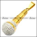 24k gold plating stainless steel microphone pendant with clear rhinestones p007796