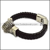 black braided leather bracelet with owl charm b007713