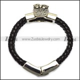 black braided leather bracelet with owl charm b007713