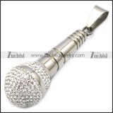 silver stainless steel karaoke microphone bling pendant p007795
