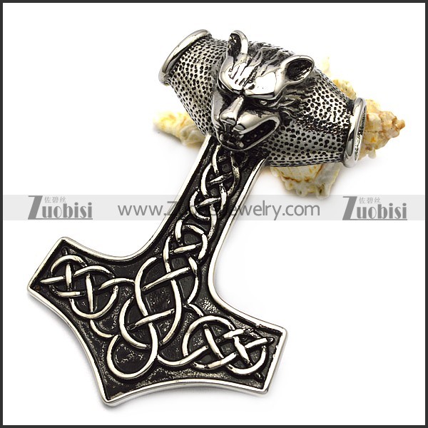 large wolf thor hammer pendant p007762