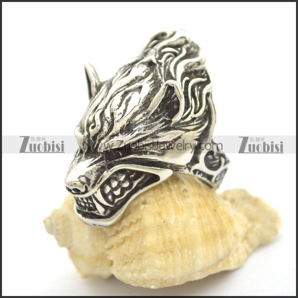 rough stainless steel fierce wolf ring r002427