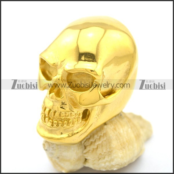 Large Shiny Polished Gold Plating Skull Ring r002611