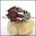 Stainless Steel Skull Engagement Ring with Clear Red Facted Stone r002705