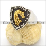 Gold Horse Antique Silver Stainless Steel Shield Ring r002515