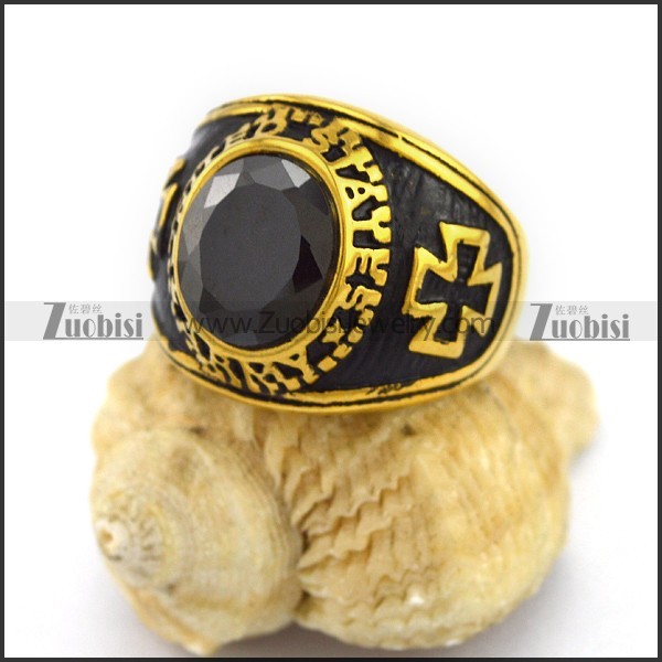 Facted Black Stone Iron Cross Ring r003016