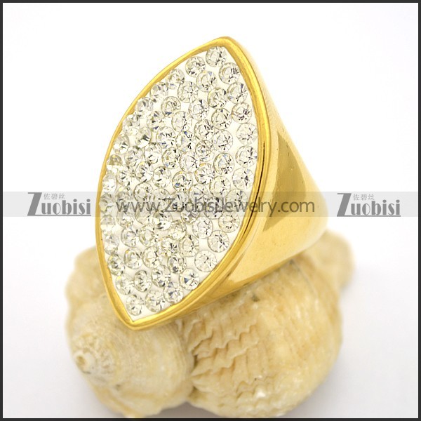 24K Gold Plating Stainless Steel Rhinestones Oval Ring r002791