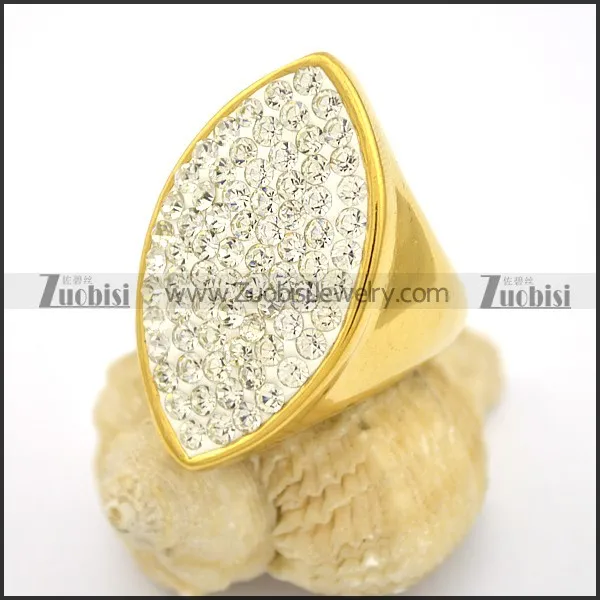 24K Gold Plating Stainless Steel Rhinestones Oval Ring r002791