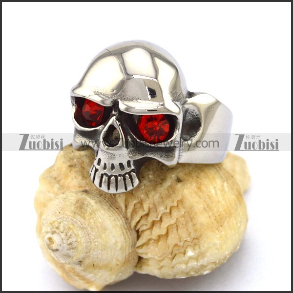 Two Big Red Stones Eyes Skull Ring for Mens r002875