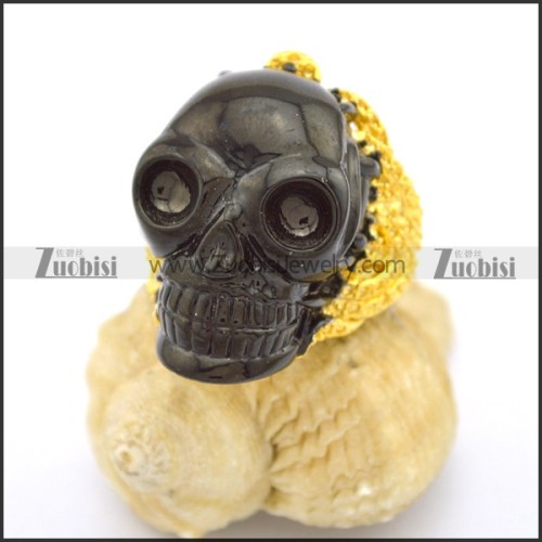 Gold Background Black Face Skull Ring r002756