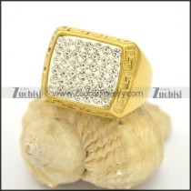 Gold Square Shaped Ring with Clear Rhinestones r002785