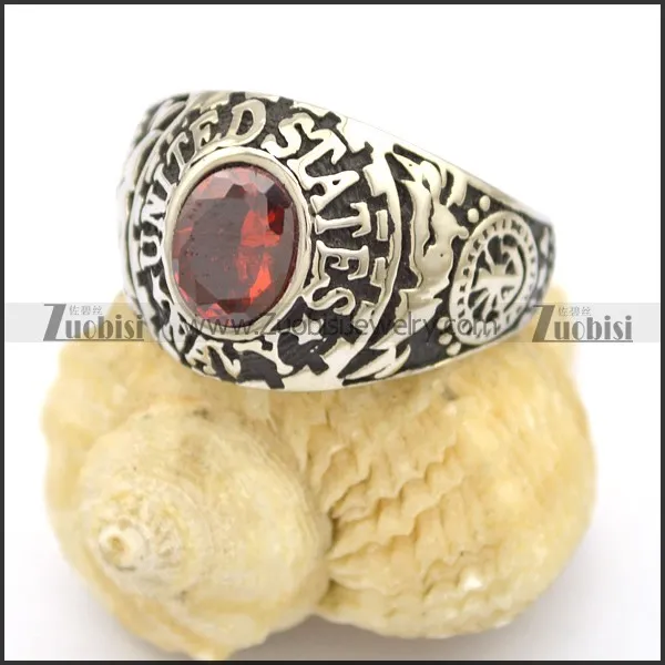 Clear Ruby Faceted Stone United States Navy Ring r002764