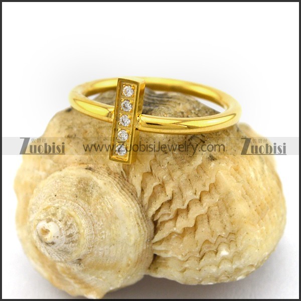 Gold-plating Finger Ring with 5 Zircons for Ladies r002986