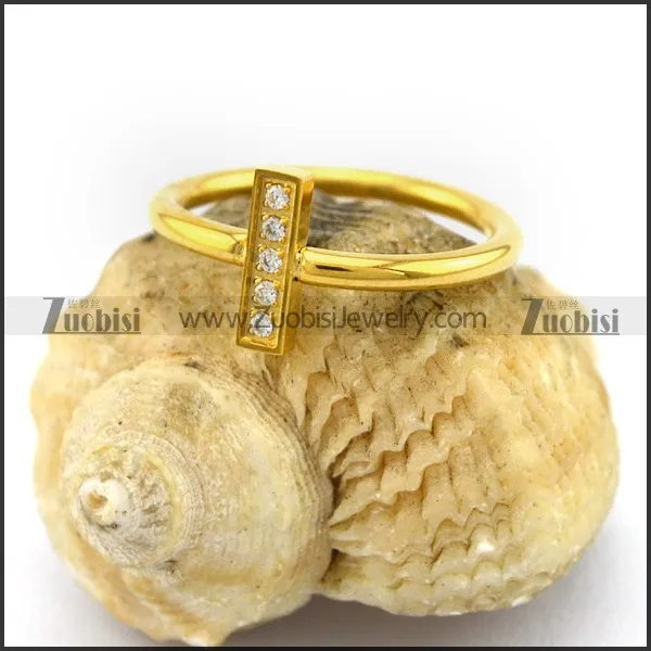 Gold-plating Finger Ring with 5 Zircons for Ladies r002986