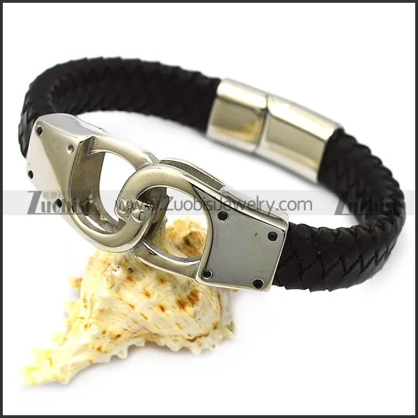 black leather handcuff bracelet for men b007823