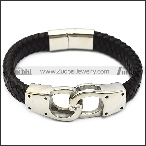 black leather handcuff bracelet for men b007823