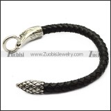 black leather bracelet with 2 raven end caps b007859