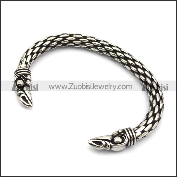 solid antique silver stainless steel raven bangle b006518
