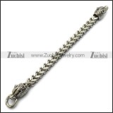 11mm wide square chain bracelet with 2 big stainless steel wolf heads ends b006729