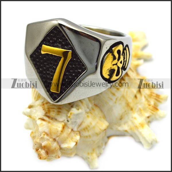 stainless steel lucky seven skull ring r005940