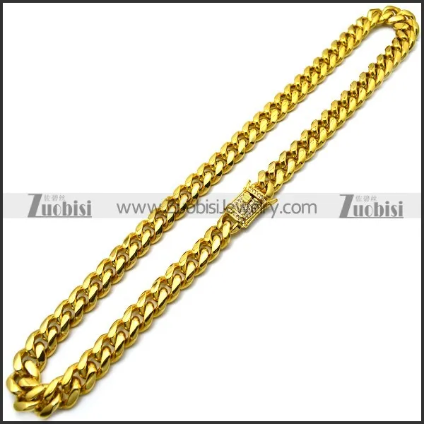 golden stainless steel hip hop casting necklace with bling buckle n002226
